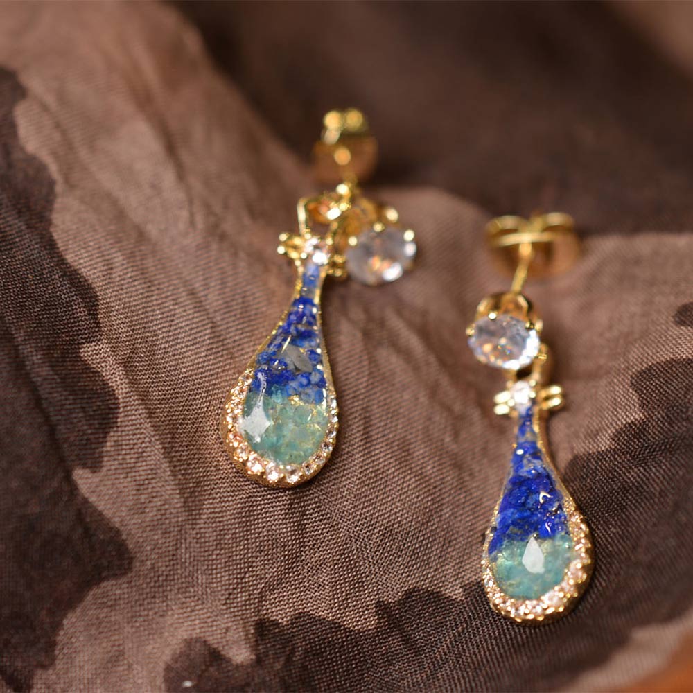 Color Stone Inlay Earrings – Pipa, Royal Blue Gradient Series