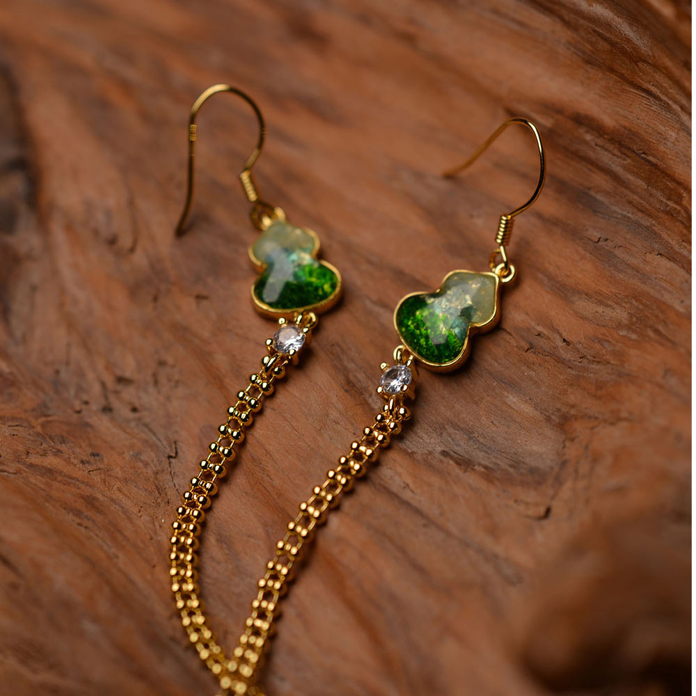 Color Stone Inlay Gourd Stud Earrings with Pendant