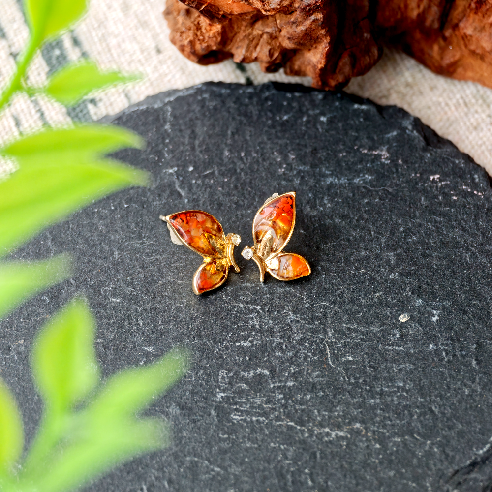 Color Stone Inlay Prosperous Red Butterfly Wing Stud Earrings – Style A
