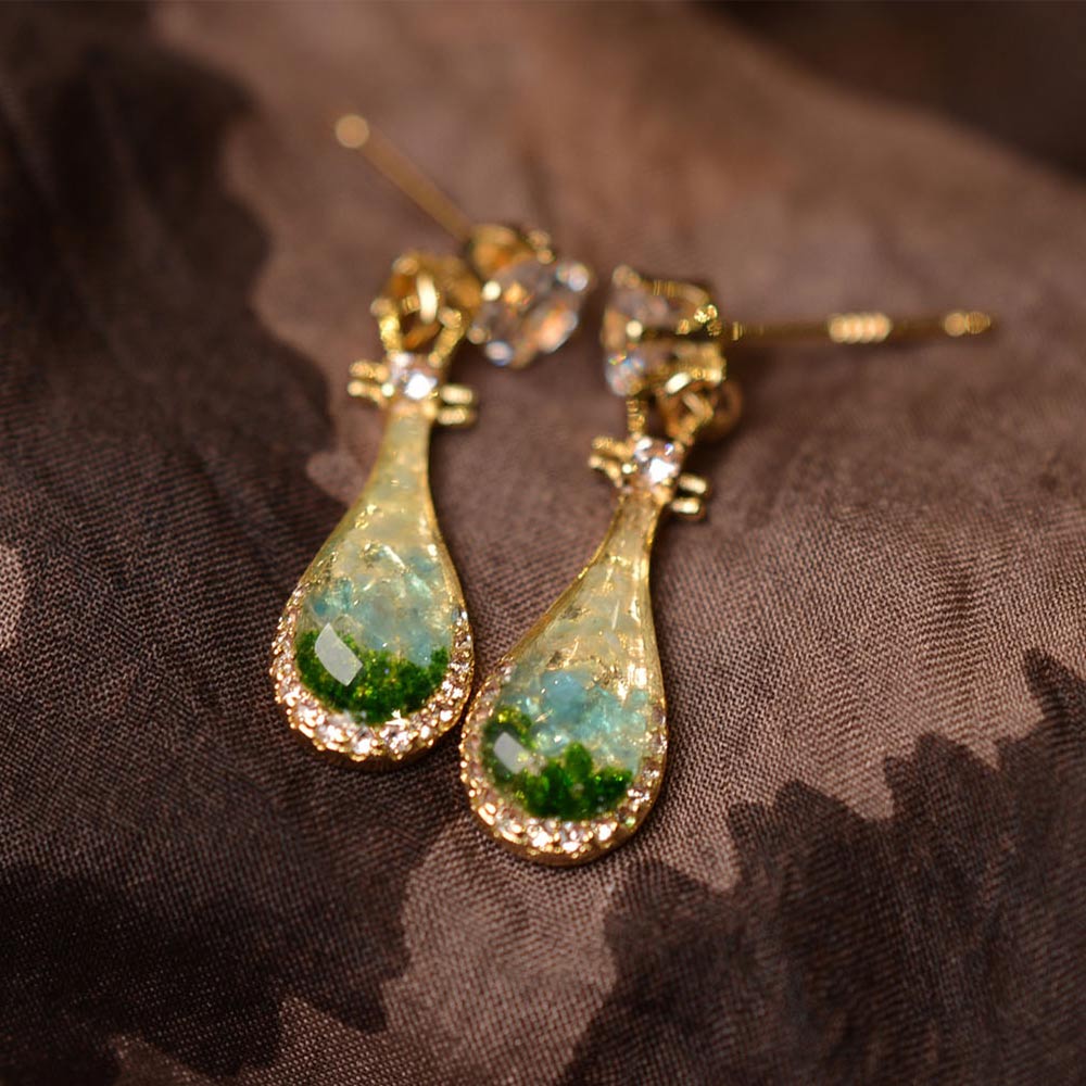 Color Stone Inlay Earrings – Pipa, Jade Green Series