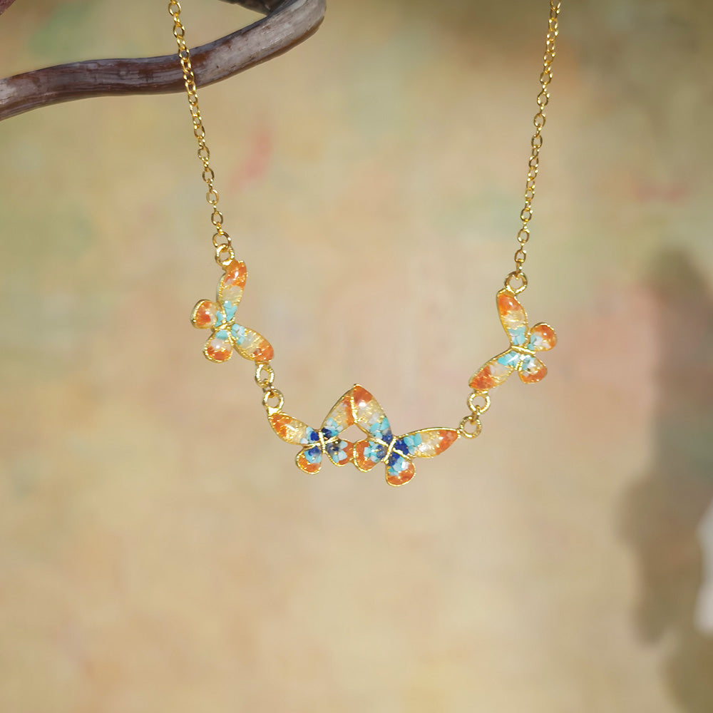 Color Stone Inlay Necklace – Butterfly, Dunhuang Red