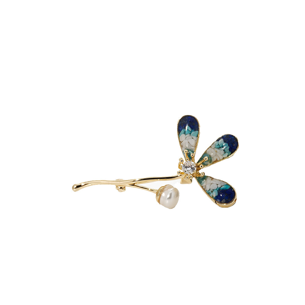Blue & White Lucky Three-Leaf Clover Brooch