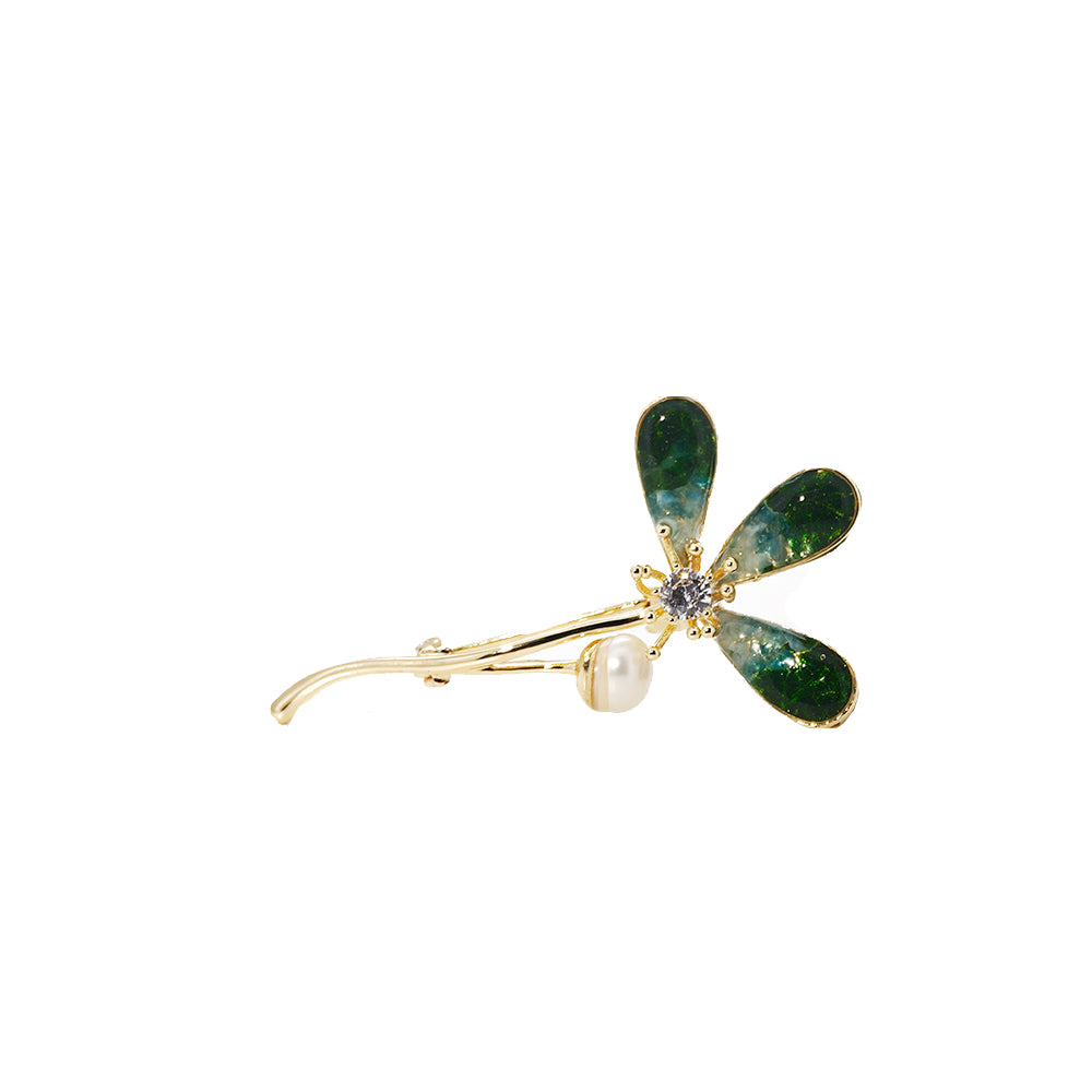 Color Stone Inlay Clover Brooch – Emerald Green
