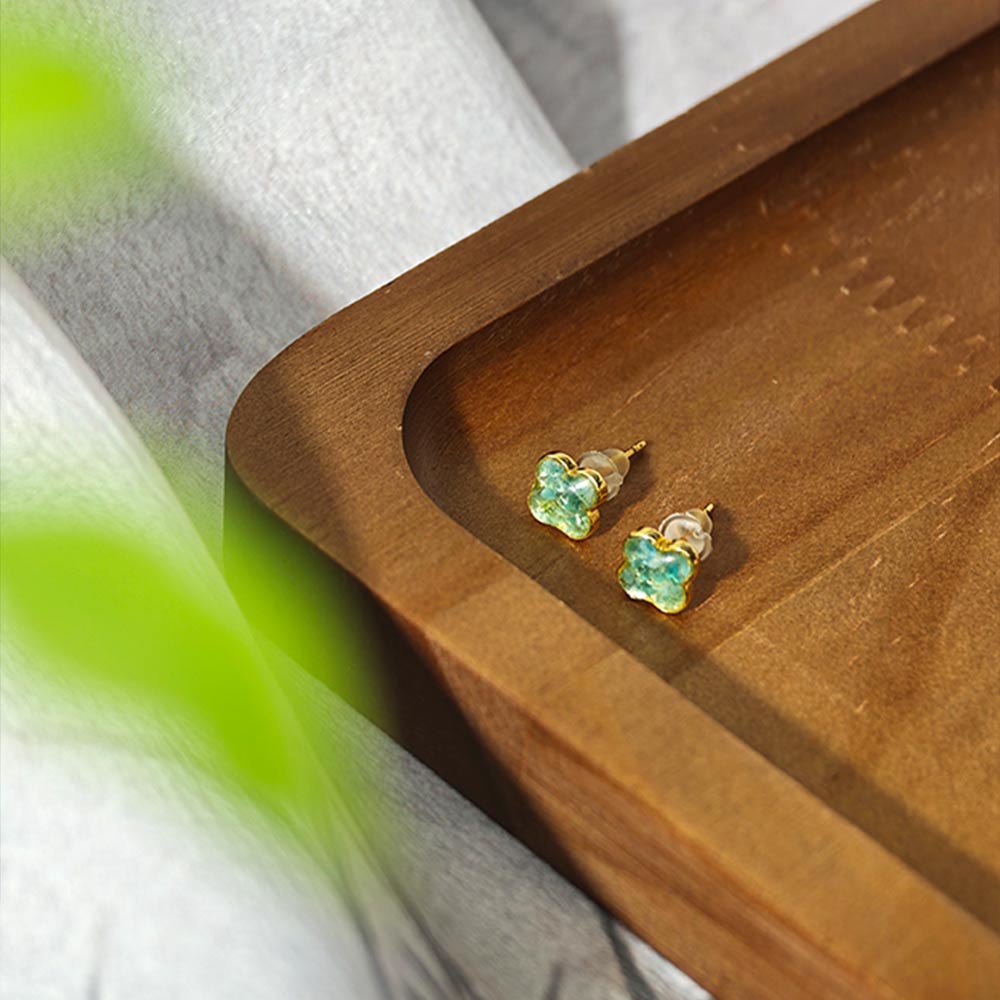 Color Stone Inlay Earrings – Clover, Royal Blue