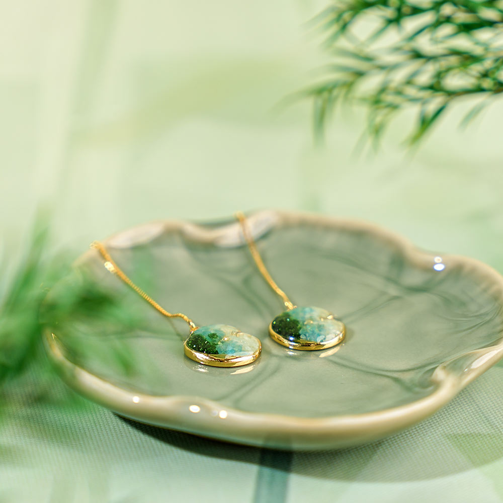 Colorful Stone Inlaid Earrings, Emerald Green Lotus Leaf Drop