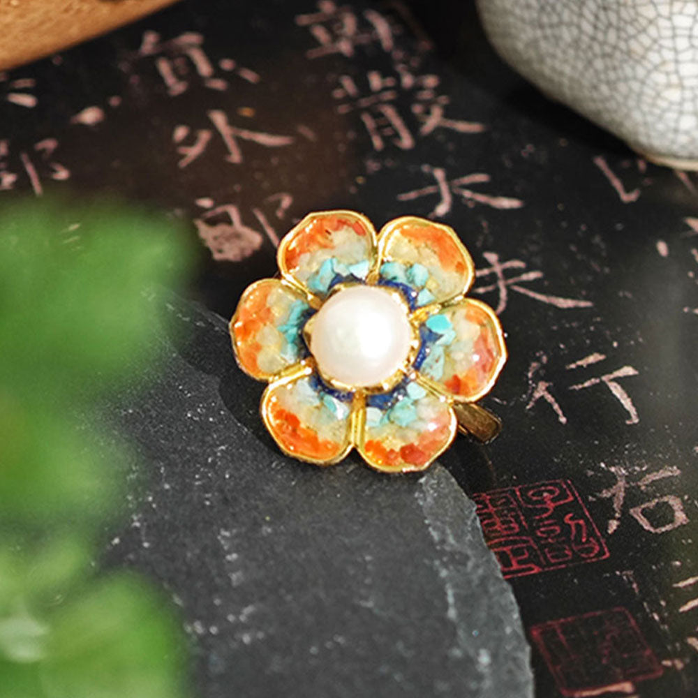Warm Blossom Butterfly Dunhuang Floral Necklace + Ring Bundle