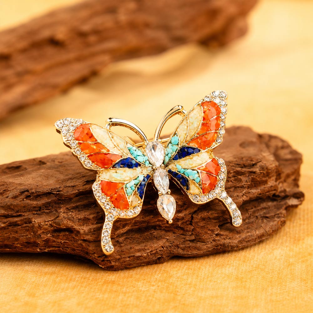 Luminous Butterfly Shadow Dunhuang Metamorphosis Brooch + Ring Bundle