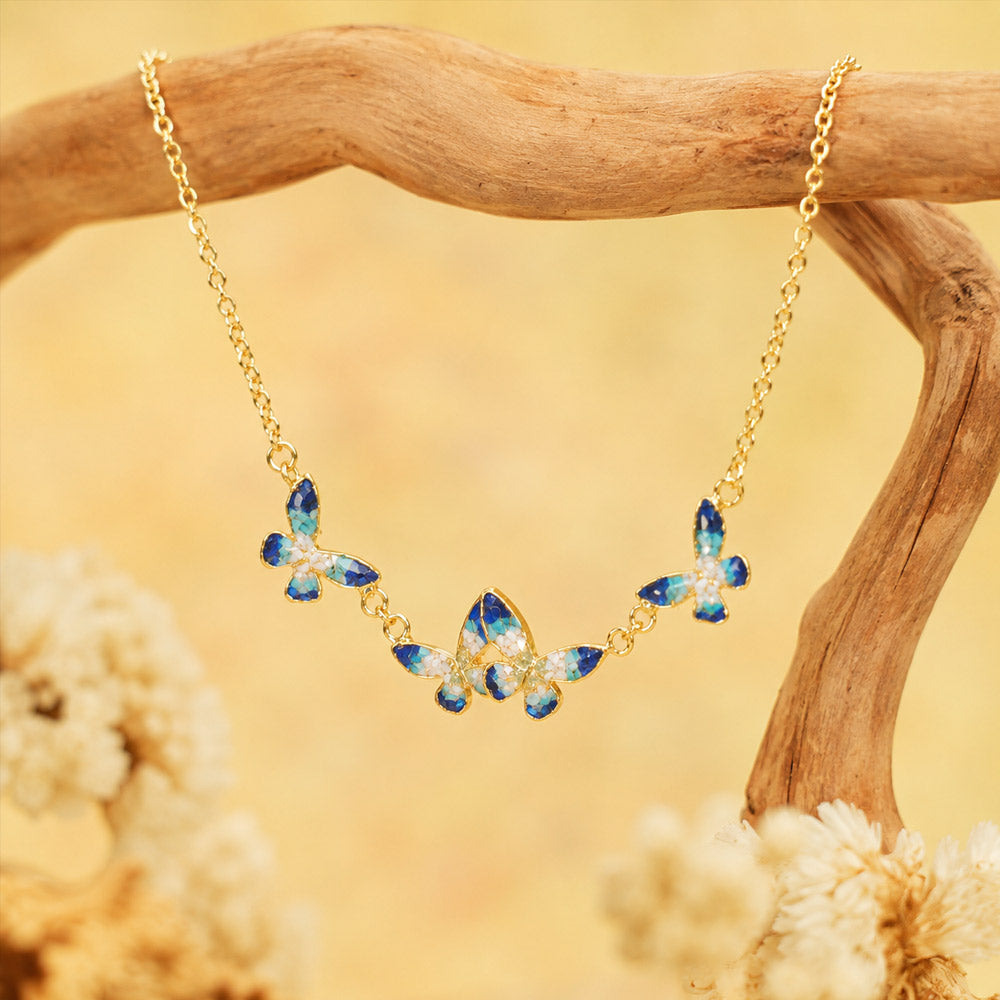 Butterfly in Azure Dream” Lapis Lazuli Butterfly Stud Earrings + Necklace Bundle