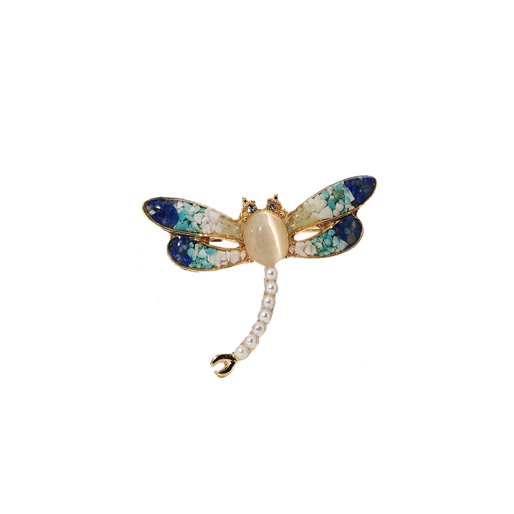 Lapis Dragonfly Brooch – Blue & White Porcelain