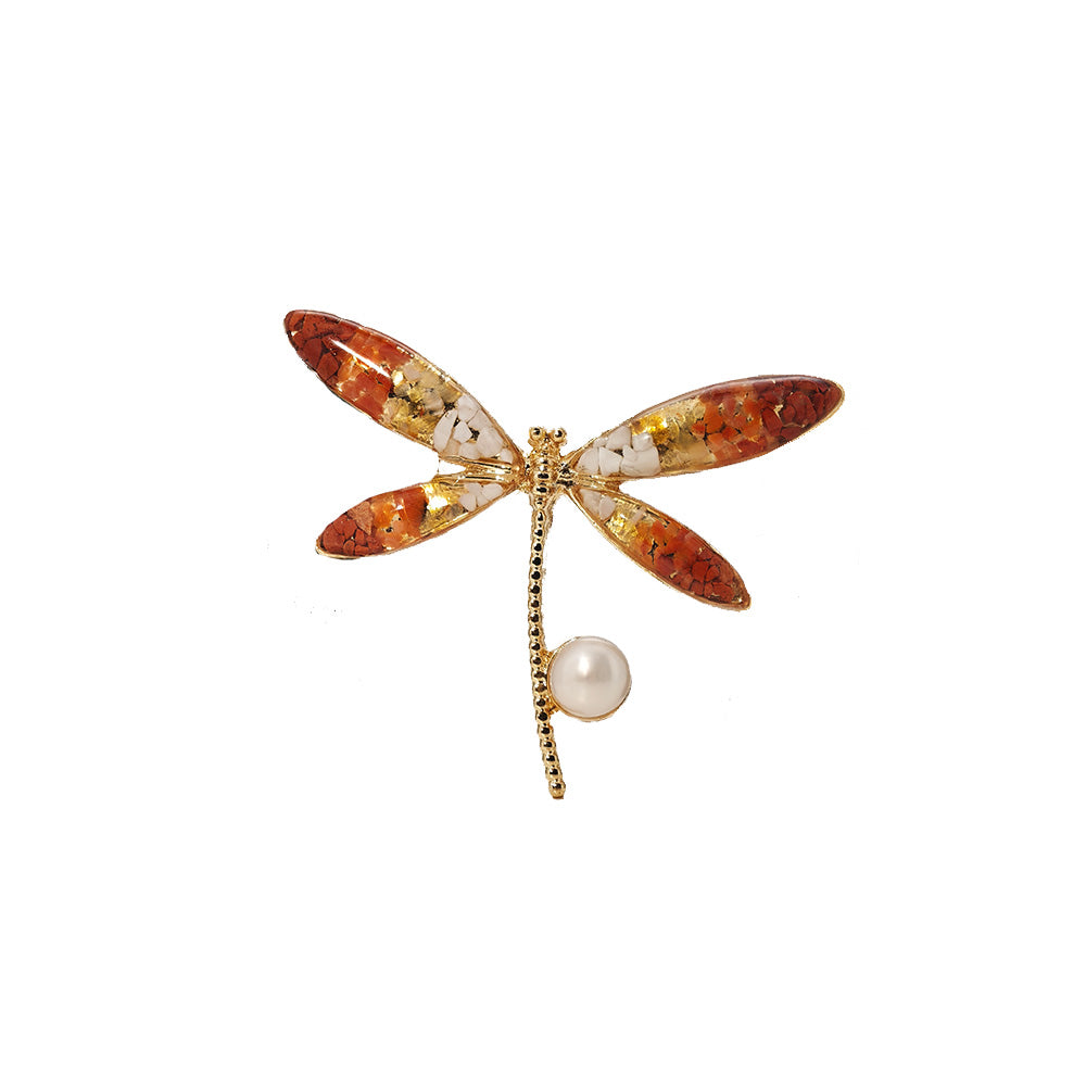South Red Dragonfly B-Shaped Brooch with Color Stone Inlay