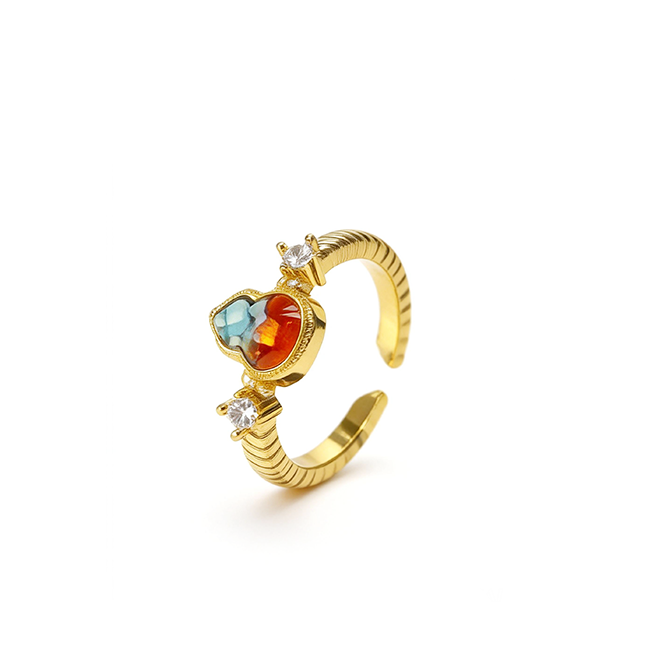 Dunhuang-Colored Gourd Ring Inlaid with Colored Stones