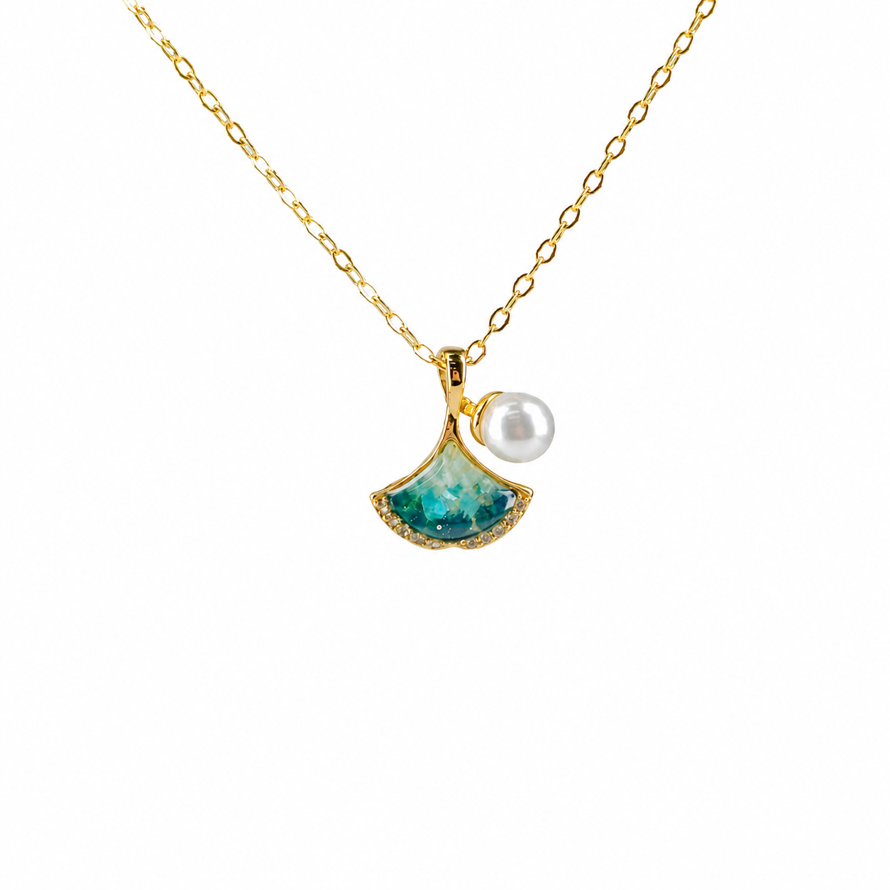 Color Stone Inlaid Emerald Green Ginkgo Leaf Necklace