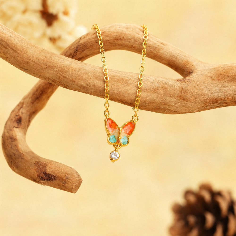 Dancing Butterfly in Rosy Dunhuang Glow Butterfly Waltz Necklace & Ring Bundle