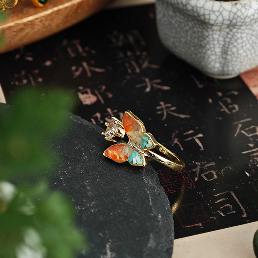 Luminous Butterfly Shadow Dunhuang Metamorphosis Brooch + Ring Bundle