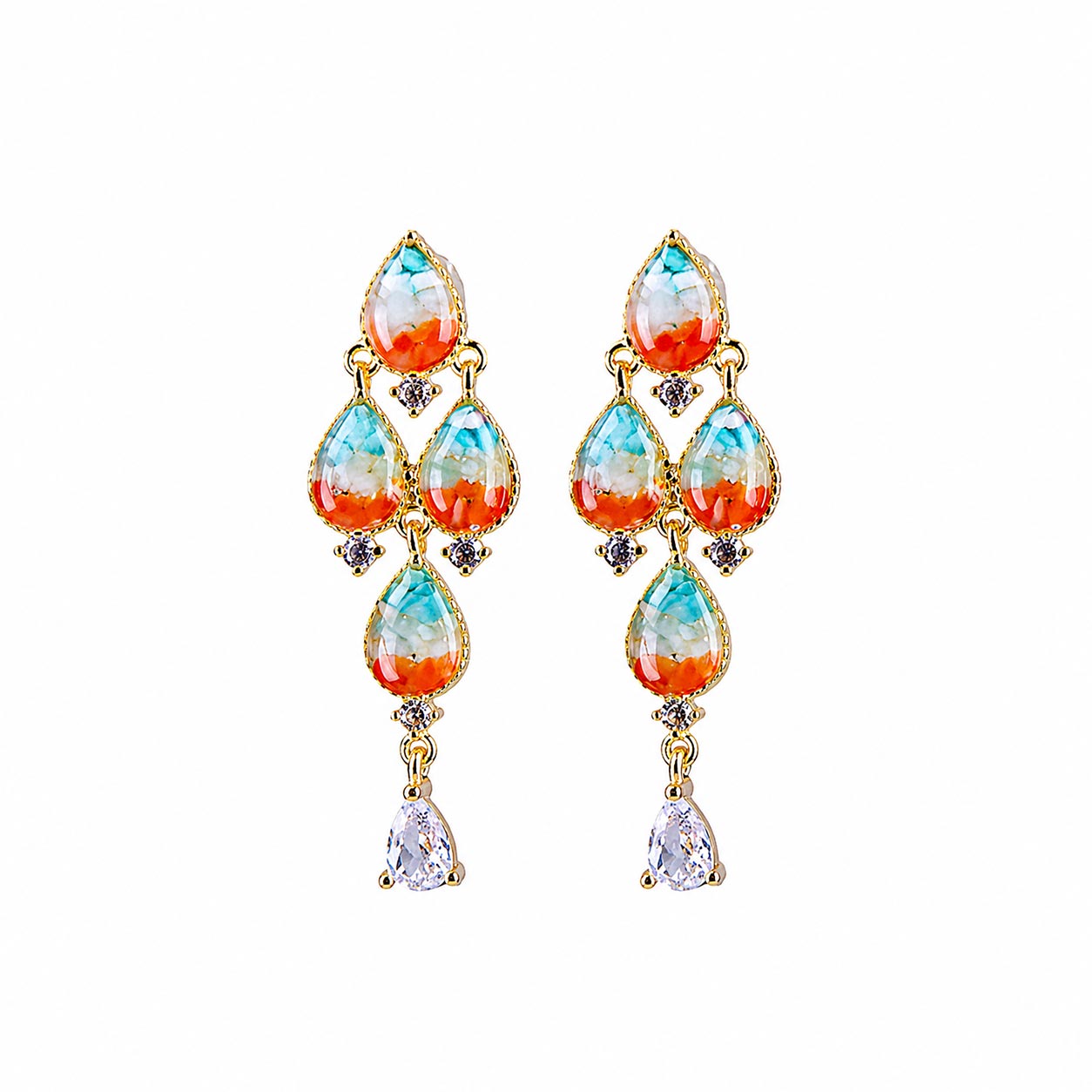 Color Stone Inlay Stud Earrings – Dunhuang Red Nanhong Teardrop