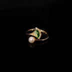 Rainbow Stone Inlay Jadeite Green Gradient Ginkgo Leaf Pearl Ring