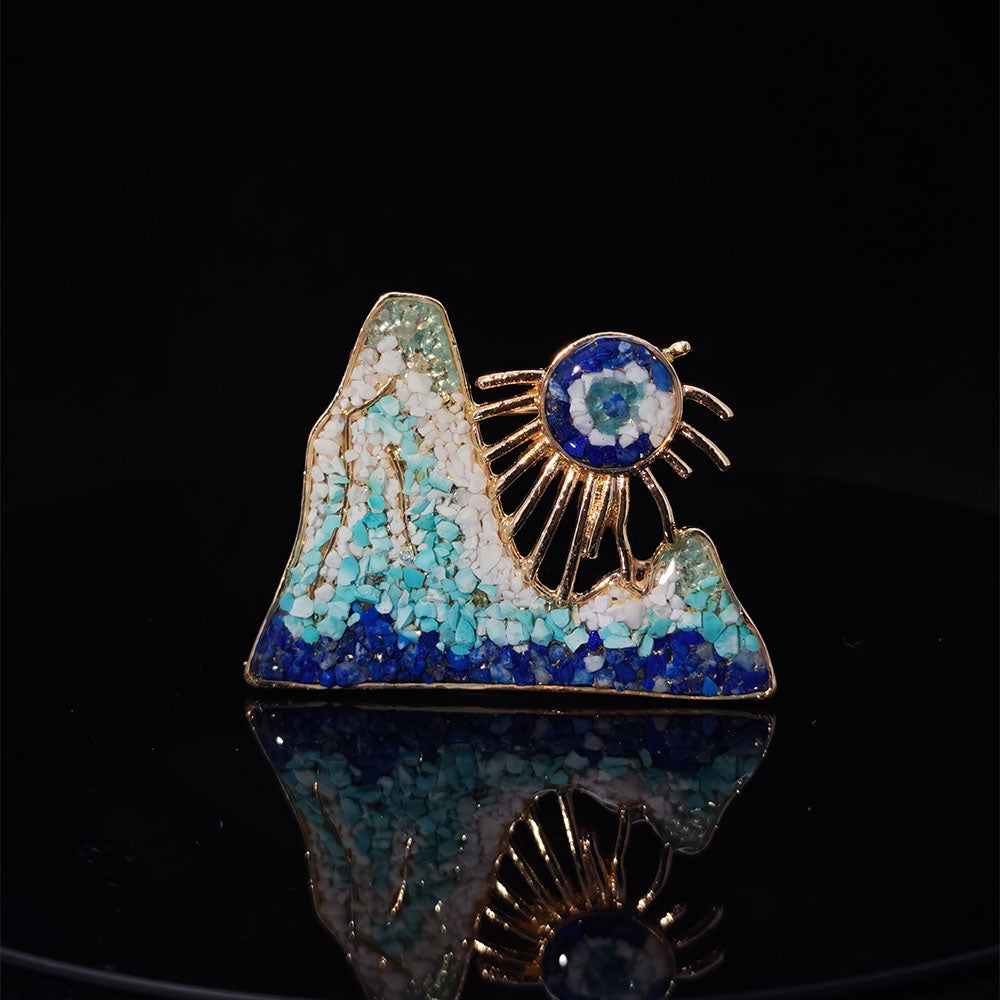 Dunhuang-Colored Rising Sun East Brooch Inlaid with Colored Stones