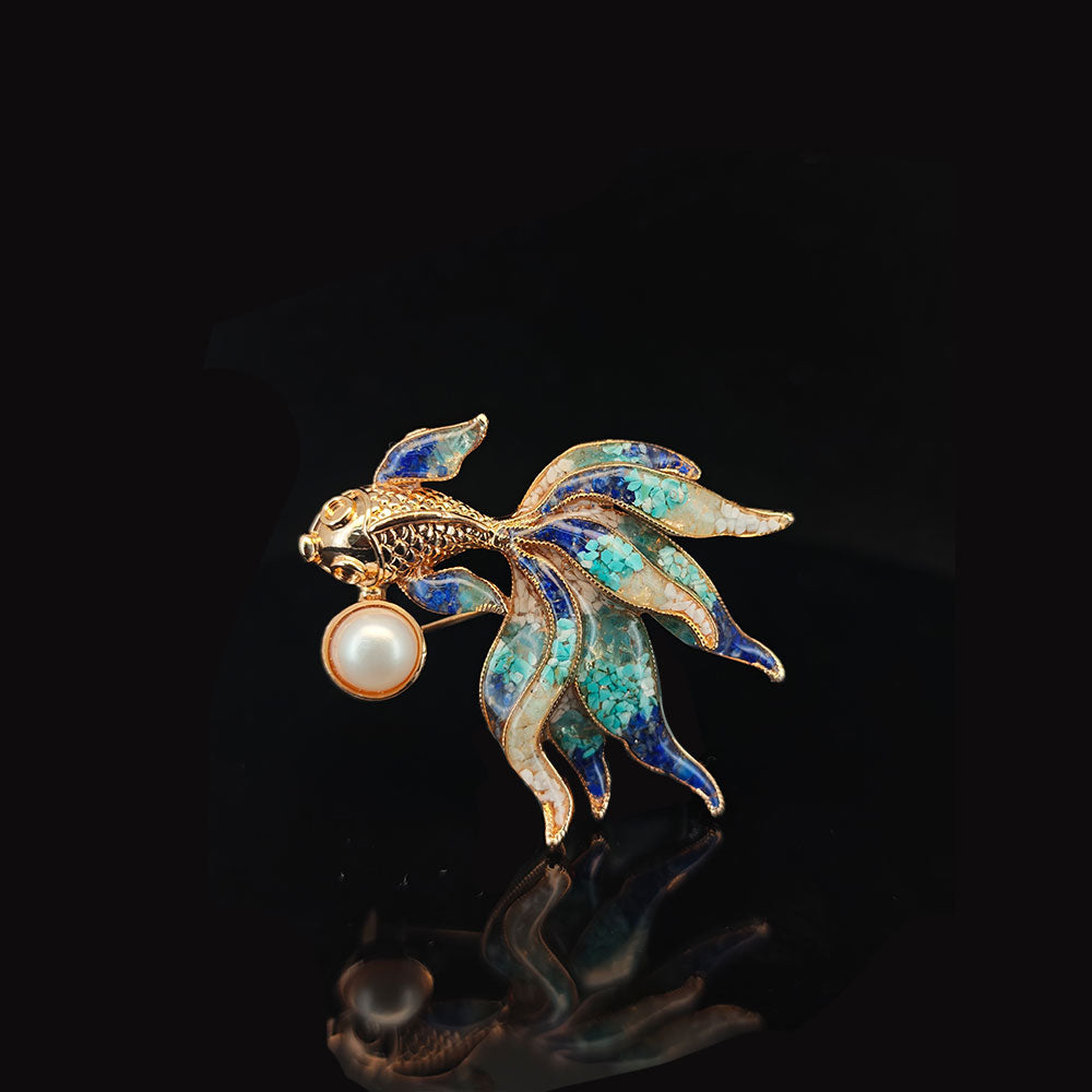 Goldfish Brooch – Blue & White Series
