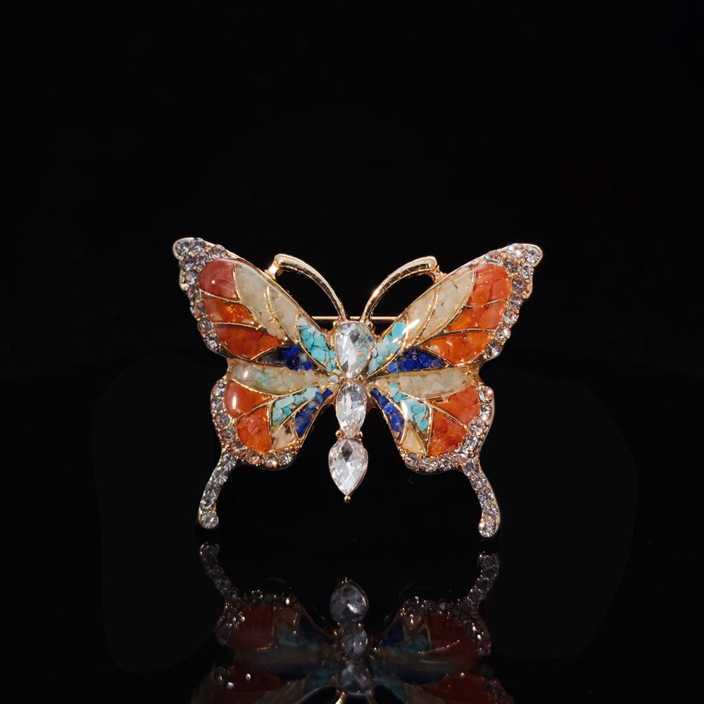 Dunhuang Style Stone Inlay Butterfly Brooch