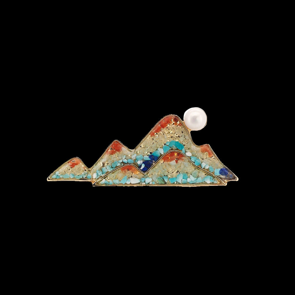 Dunhuang Nanhong Agate Landscape Brooch with Inlaid Colored Stones