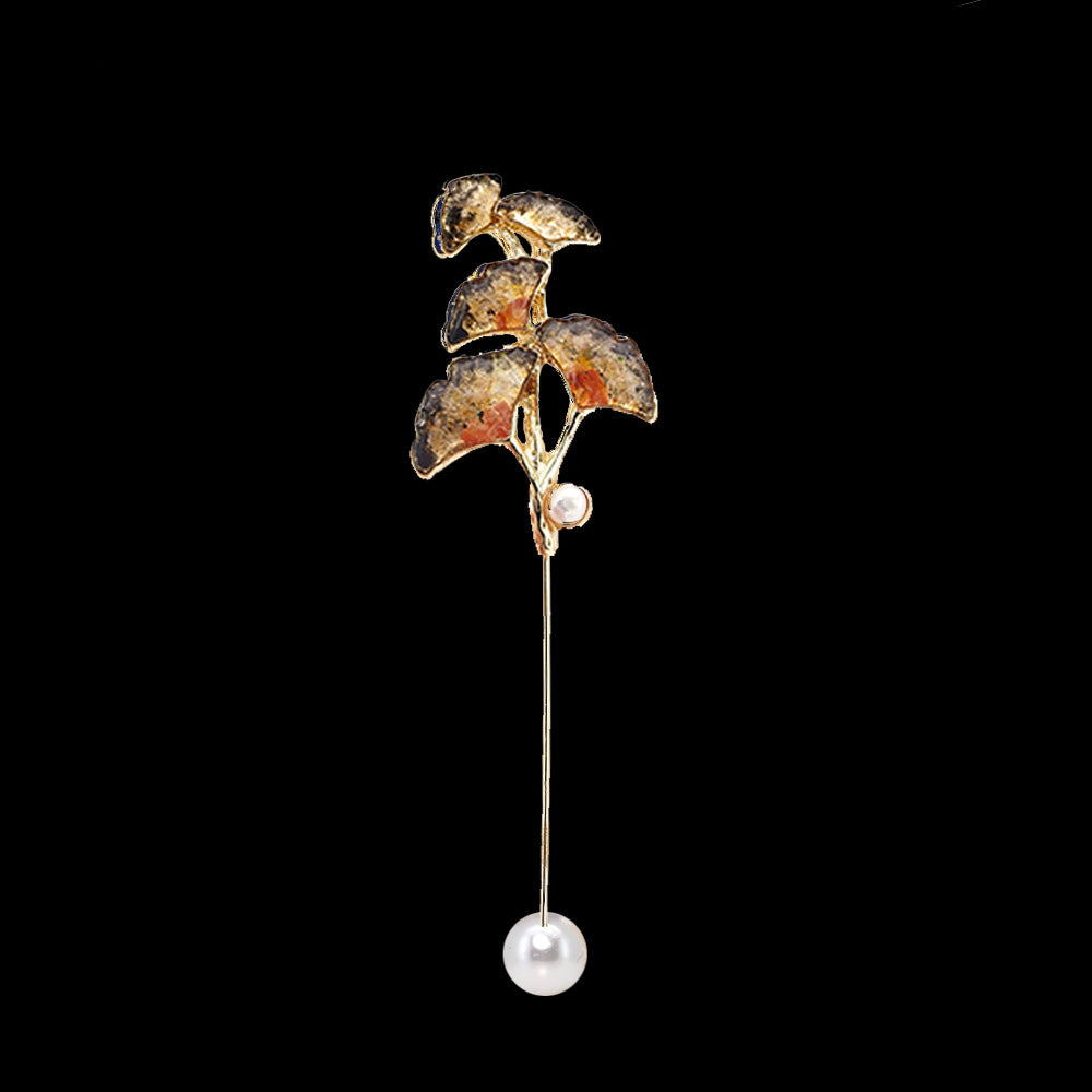 Dunhuang-Colored Ginkgo Leaf Brooch Inlaid with Colored Stones