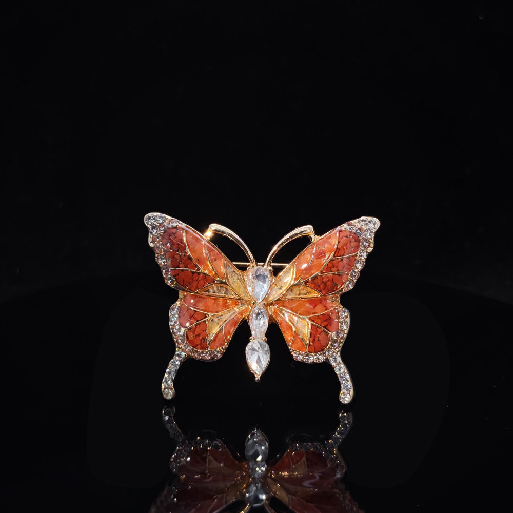 Exquisite Red Stone Inlay Butterfly Brooch