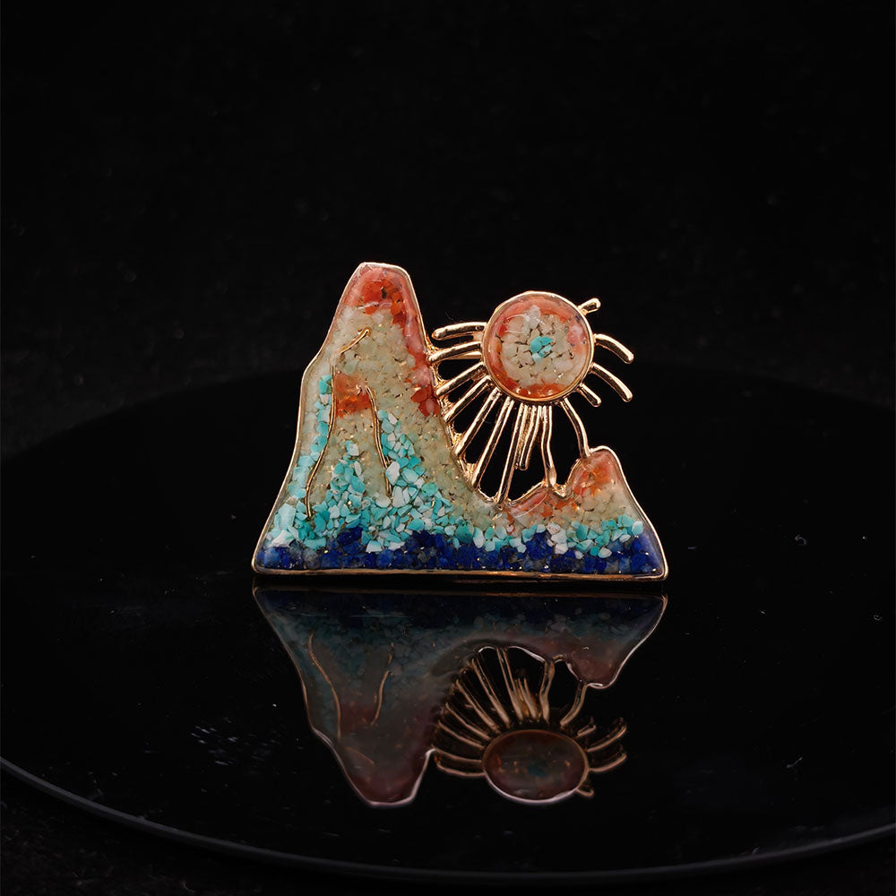 Dunhuang-Colored Rising Sun East Brooch Inlaid with Colored Stones
