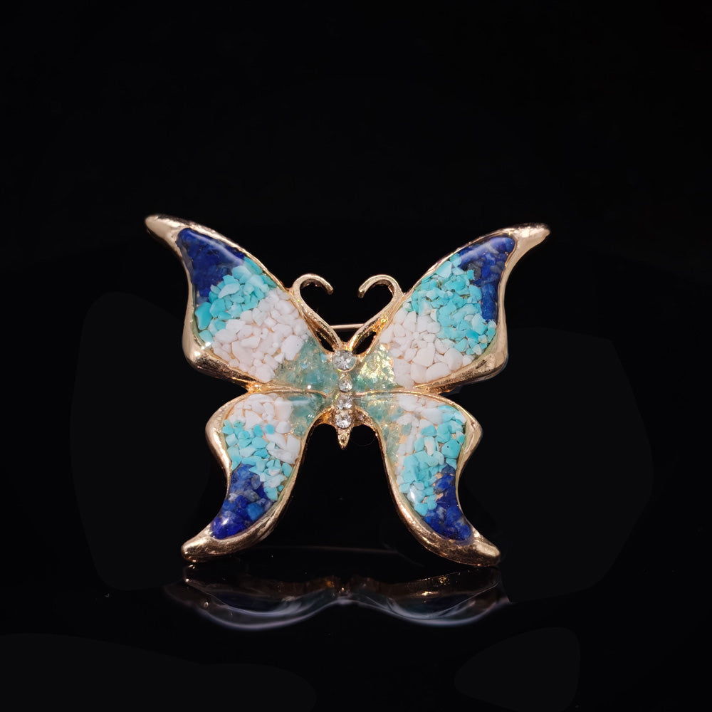 Blue & White Stone Inlay Butterfly Brooch