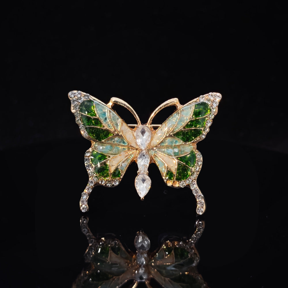 Jade Green Stone Inlay Butterfly Shape Brooch