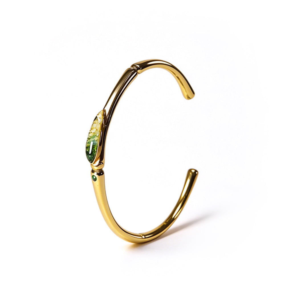 Emerald Gradient Bamboo Leaf Design Color Stone Inlay Bracelet