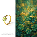 Adjustable-size Emerald Green Four-Leaf Clover Ring with Colorful Stone Inlay