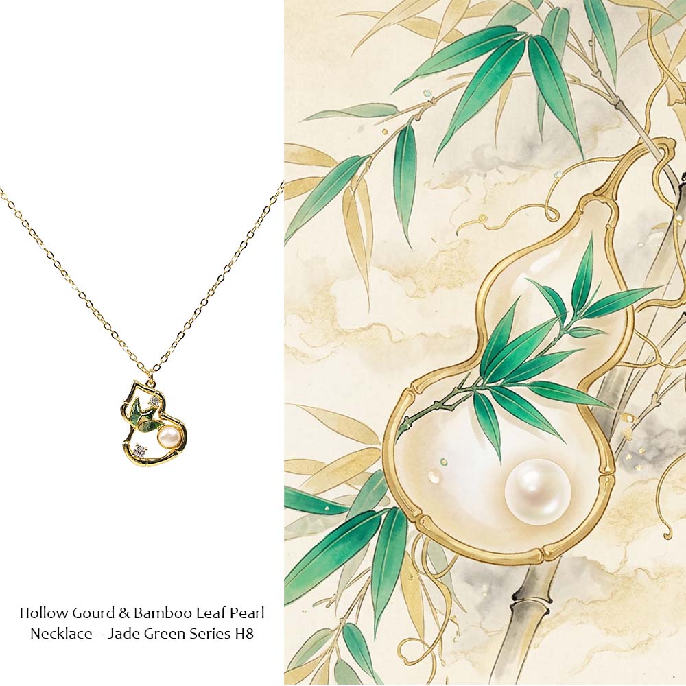 Color Stone Inlay Gourd & Bamboo Leaf Pearl Necklace – Jade Green Series