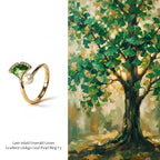 Rainbow Stone Inlay Jadeite Green Gradient Ginkgo Leaf Pearl Ring