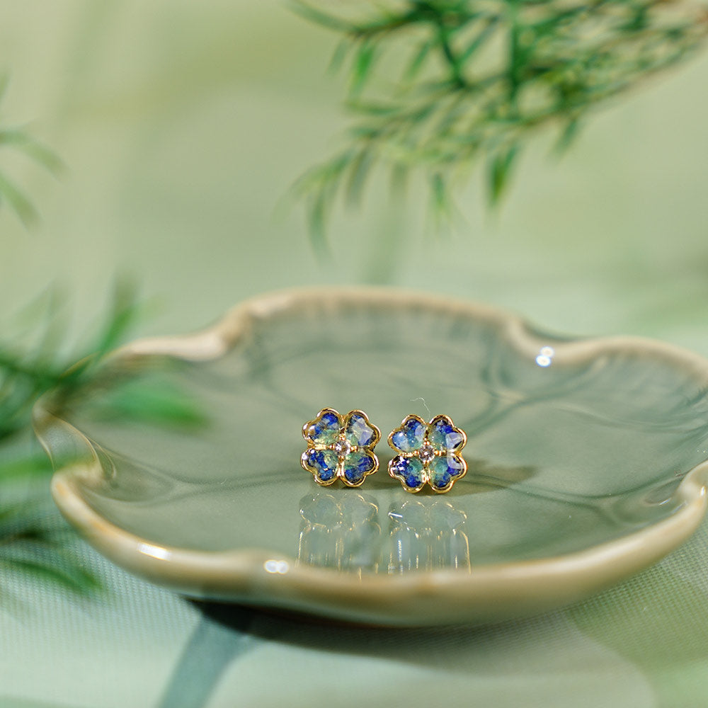 Royal Blue Clover Stone Inlay Earrings