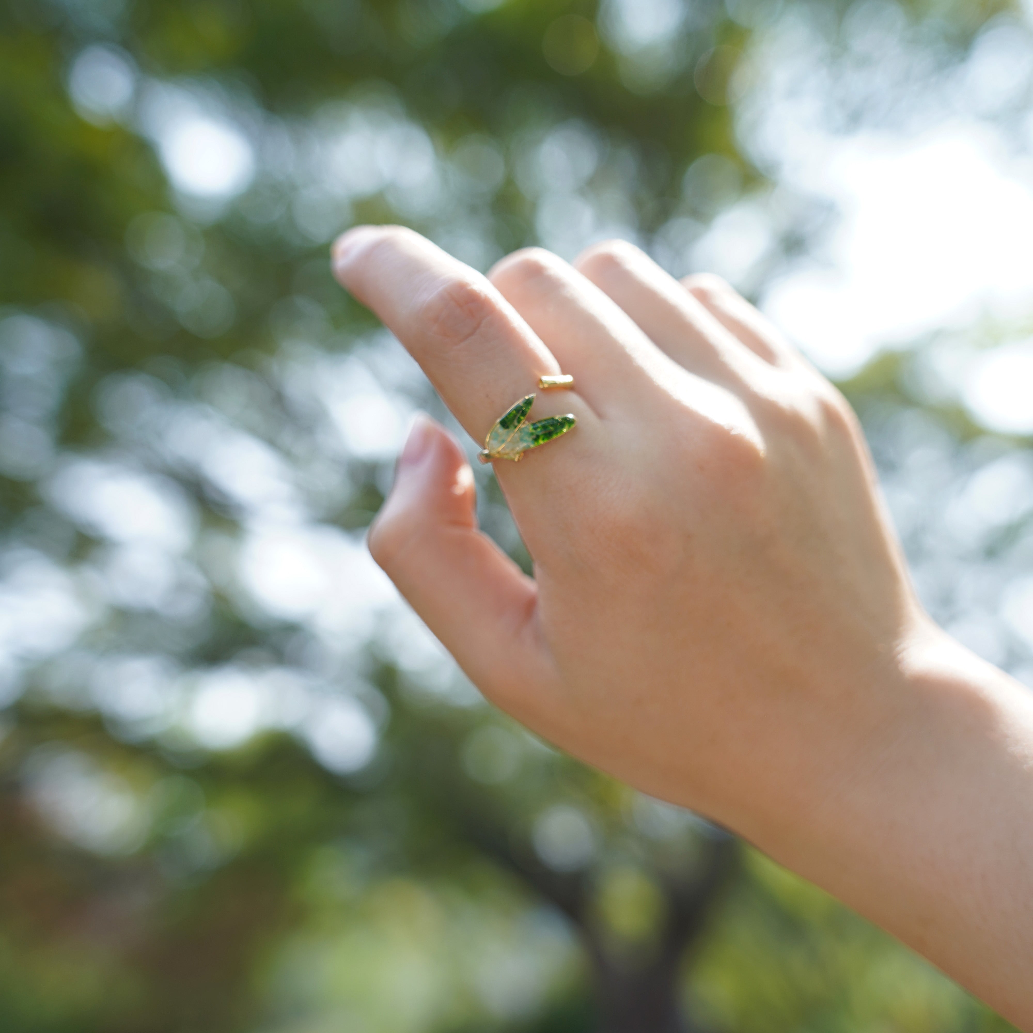 Color Stone Inlay Jade Green Gradient Bamboo Leaf Ring – B Style