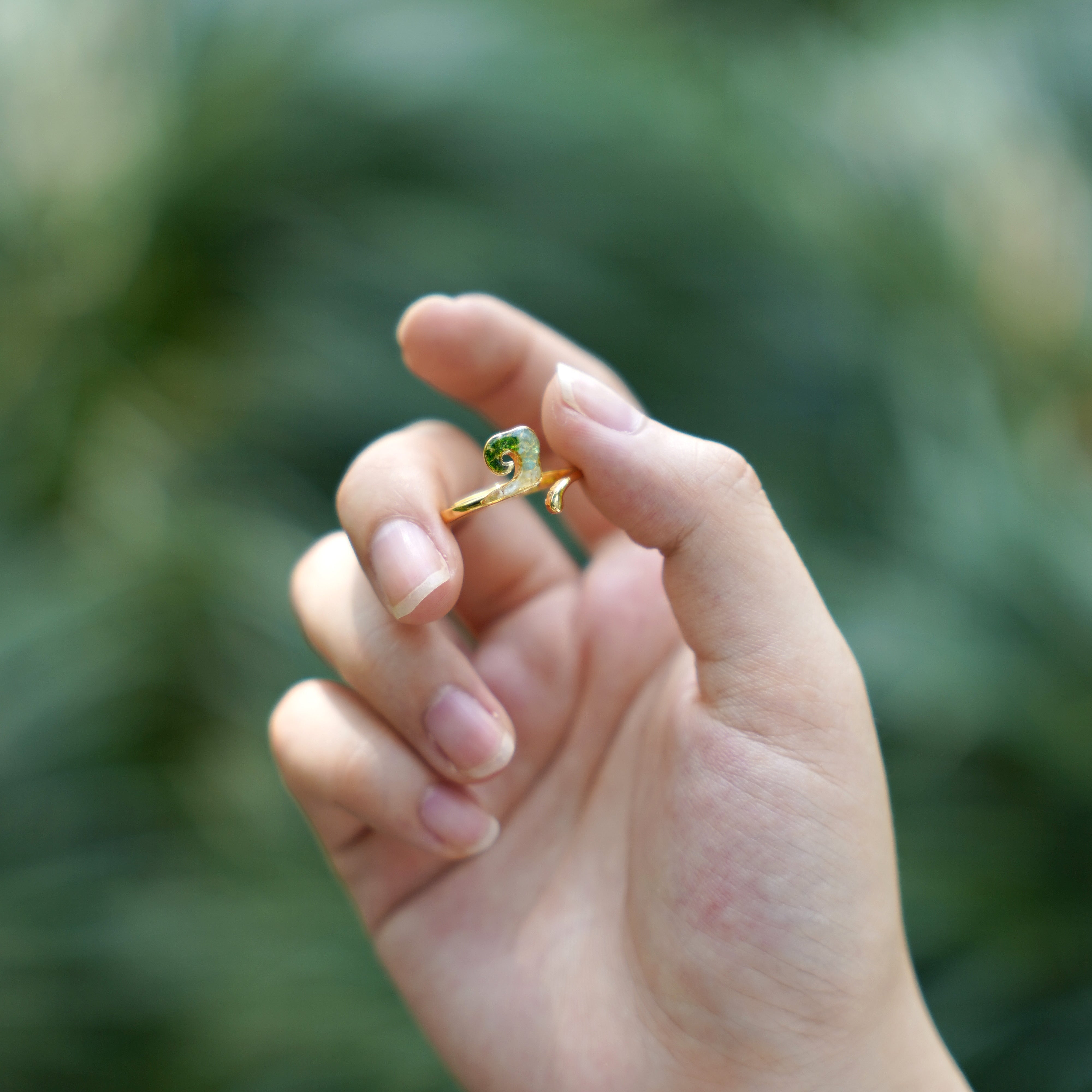Color Stone Inlay Jade Green Auspicious Cloud Open Ring