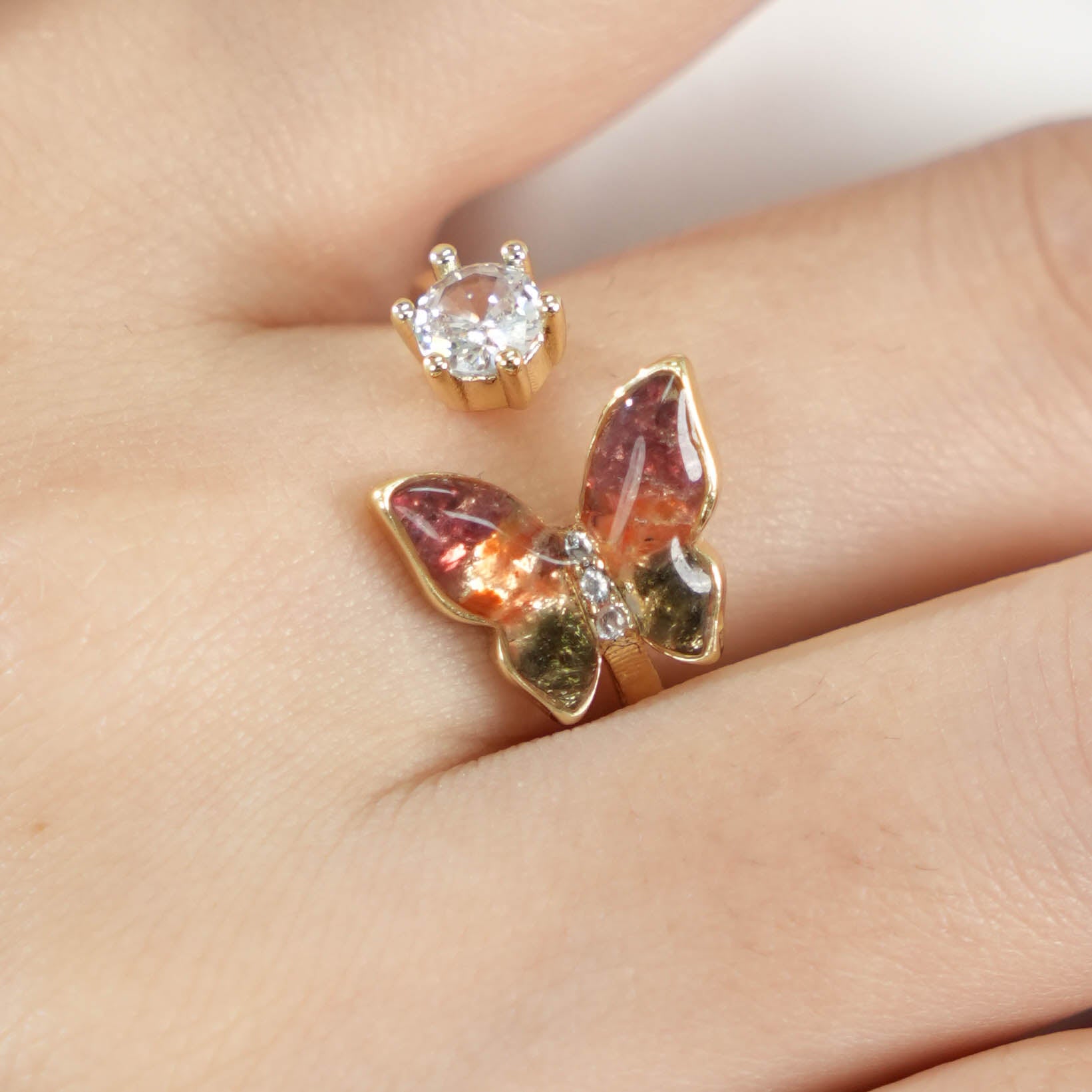 Color Stone Inlay Ring: Prosperous Series Butterfly Design B