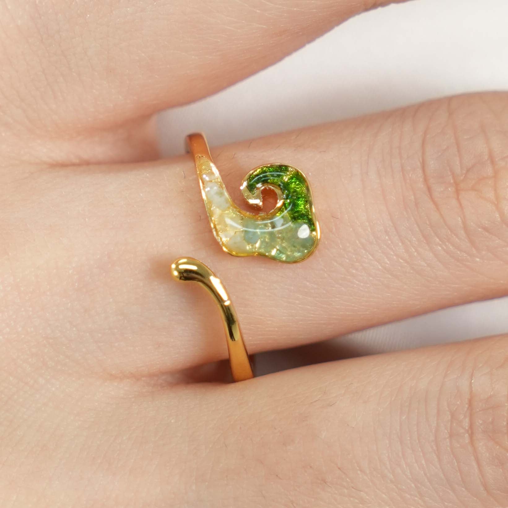 Color Stone Inlay Jade Green Auspicious Cloud Open Ring
