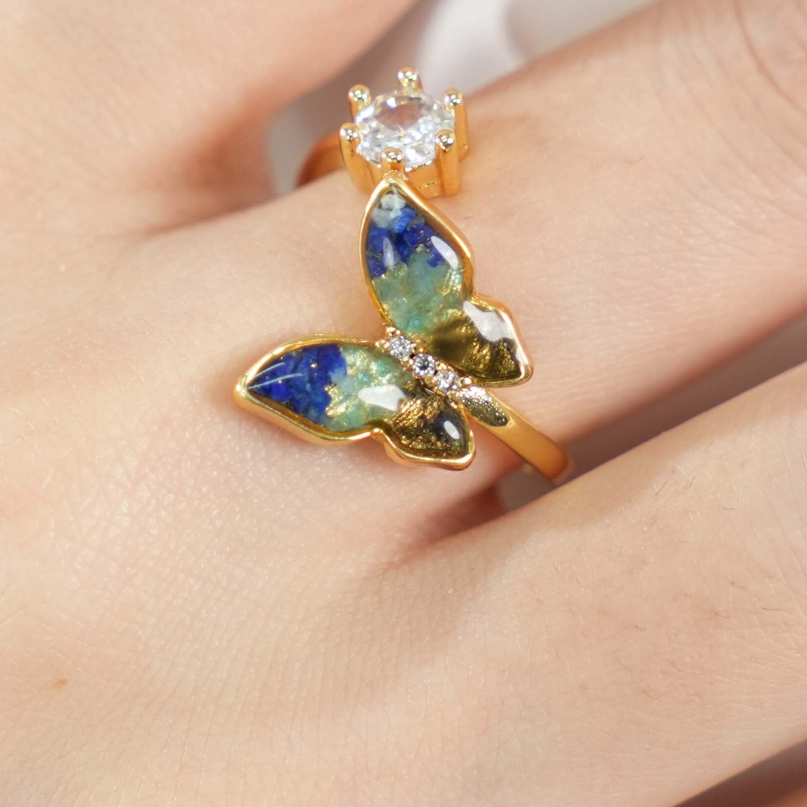 Colored Stone Inlaid Royal Blue Gradient Butterfly Ring