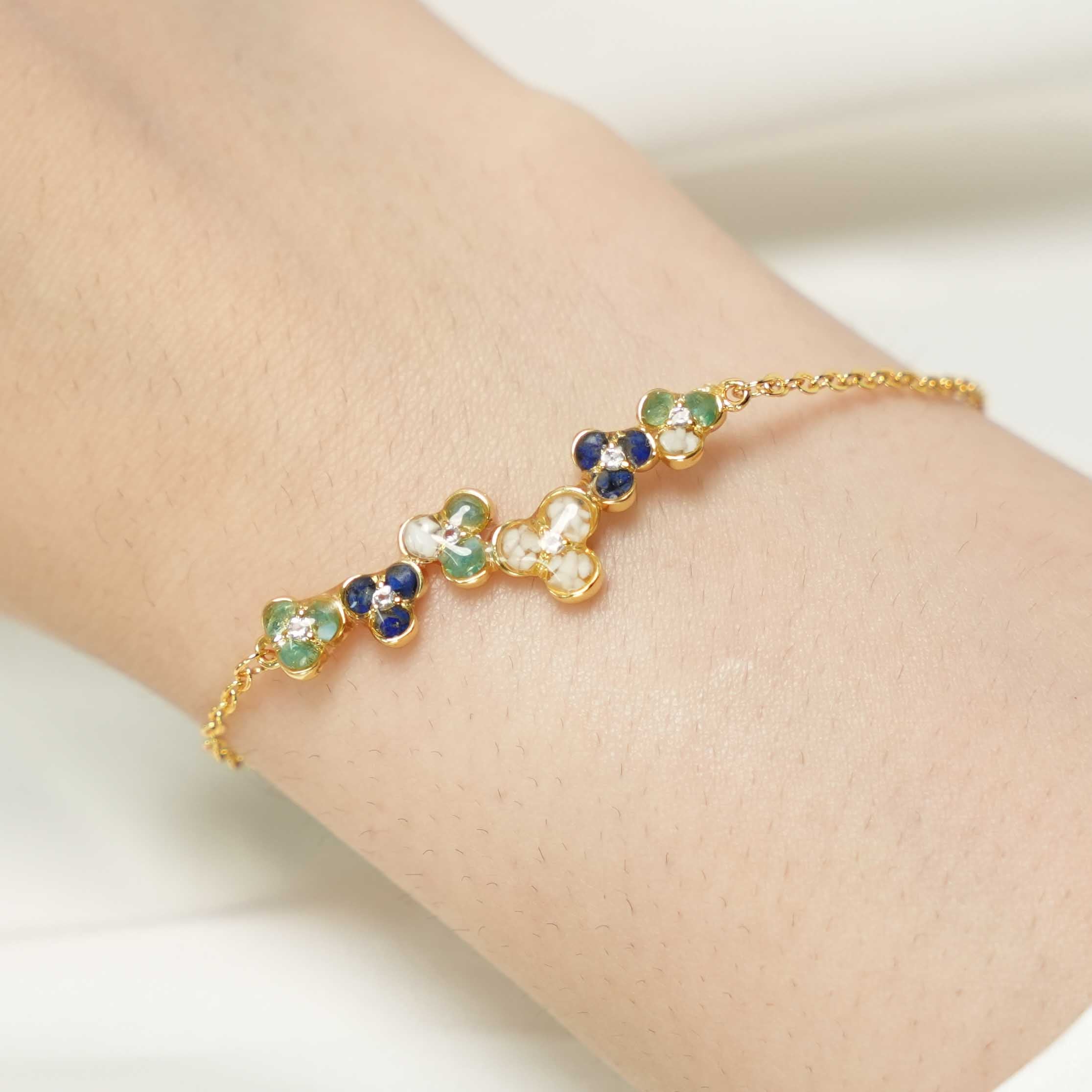Color Stone Inlay Bracelet: Plum Blossom Jadeite Green Gradient Series