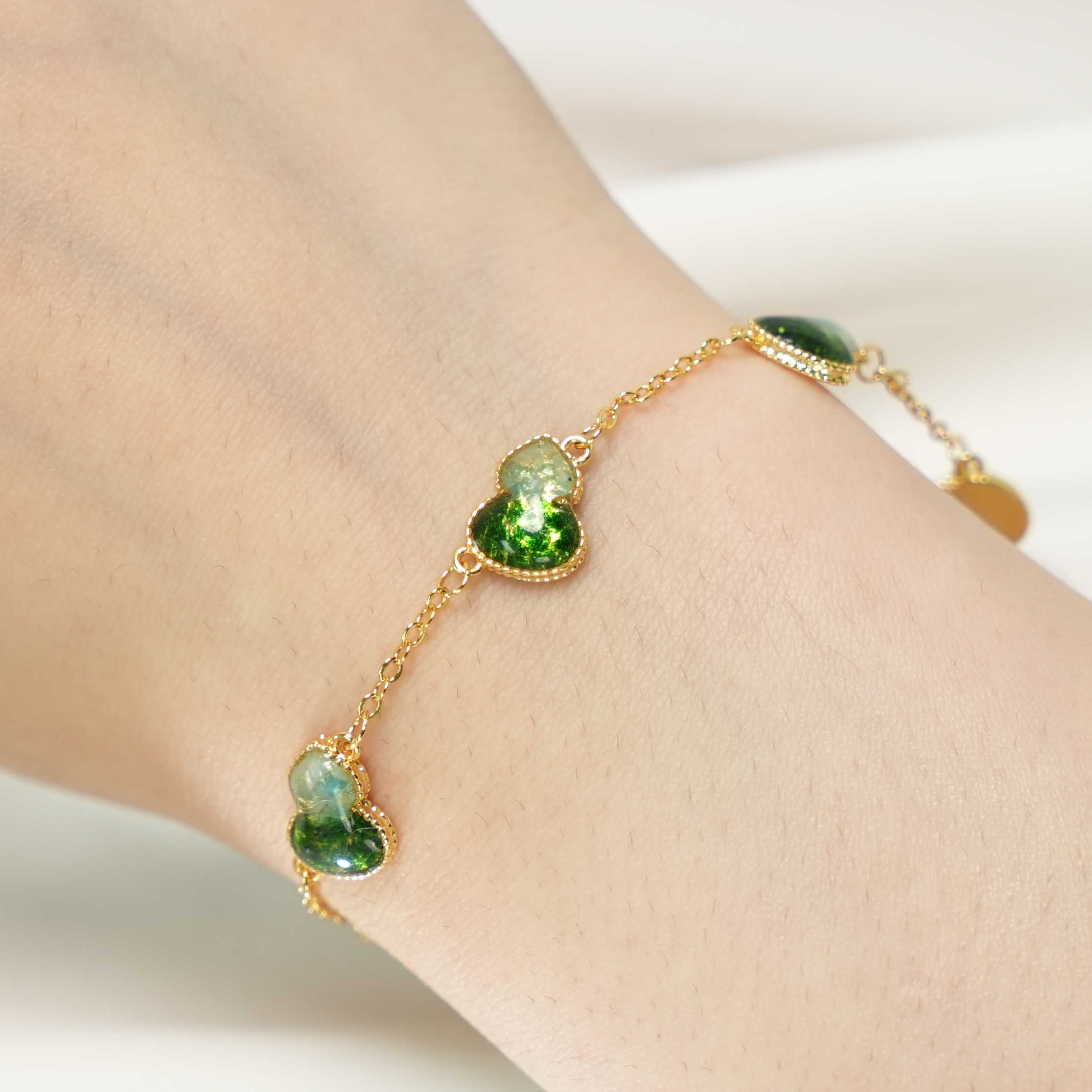 Color Stone Inlay Gourd Bracelet – Jade Green Series