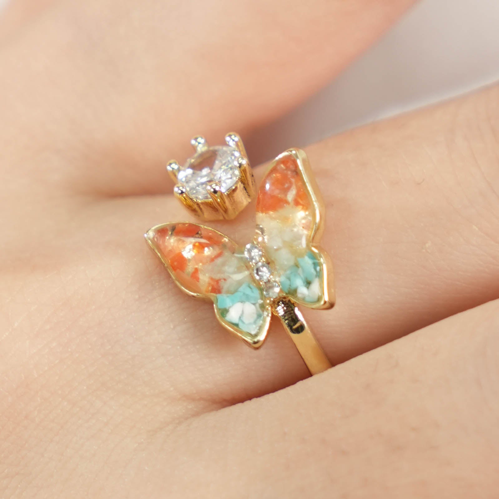 Colored Stone Inlaid Dunhuang Color Butterfly Ring