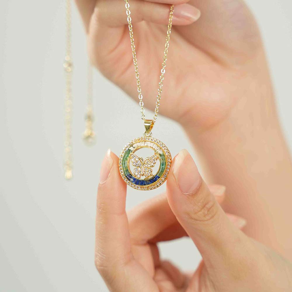 Color Stone Inlay Openwork Butterfly Necklace – Blue & White Series