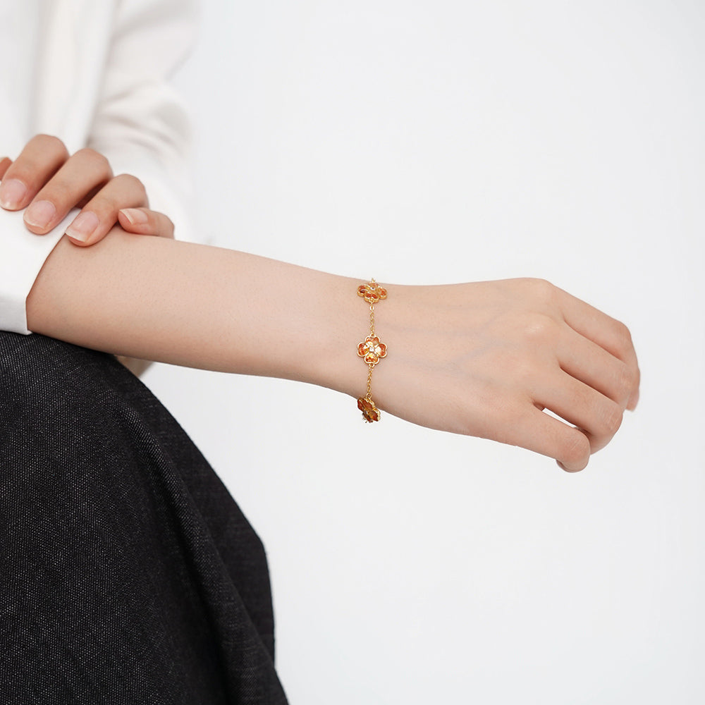 Color Stone Inlay Bracelet – Four-Leaf Clover, Prosperous Red Series