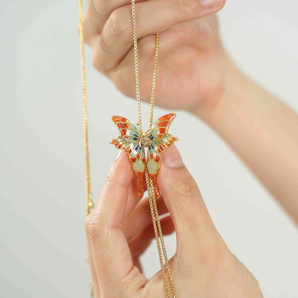 Color Stone Inlay Large Butterfly Necklace – Dunhuang Red