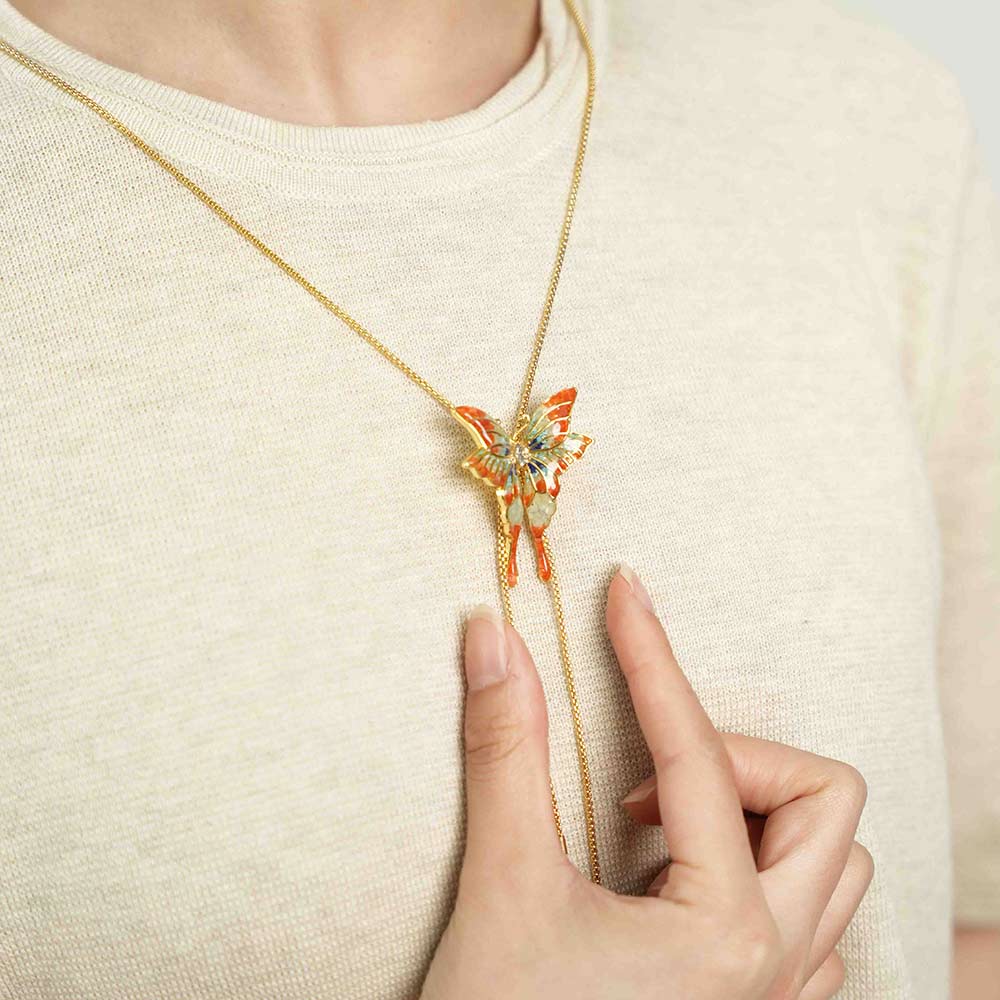 Color Stone Inlay Large Butterfly Necklace – Dunhuang Red