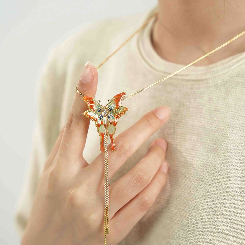 Color Stone Inlay Large Butterfly Necklace – Dunhuang Red