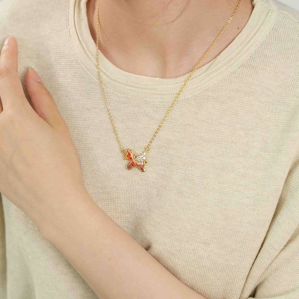 Color Stone Inlay Unicorn Necklace – Red & Prosperous Series