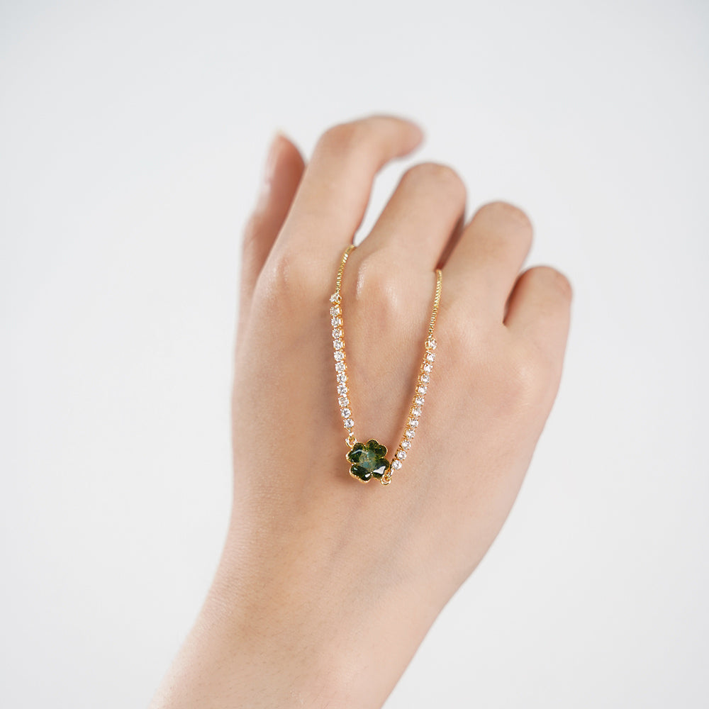 Color Stone Inlay Bracelet – Four-Leaf Clover C, Jade Green Series