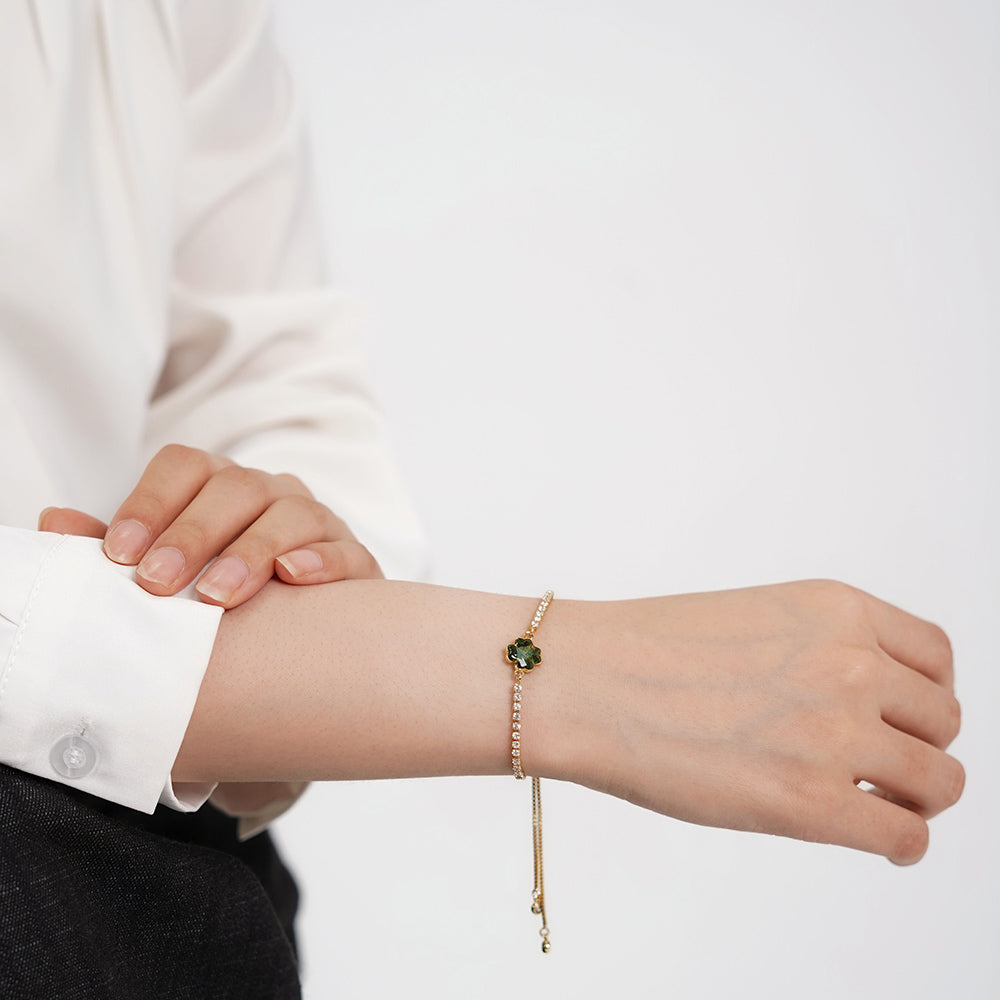 Color Stone Inlay Bracelet – Four-Leaf Clover C, Jade Green Series